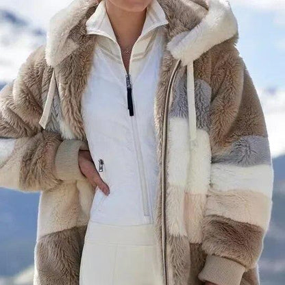 Women's Hooded Full Zip Color Block Winter Jacket
