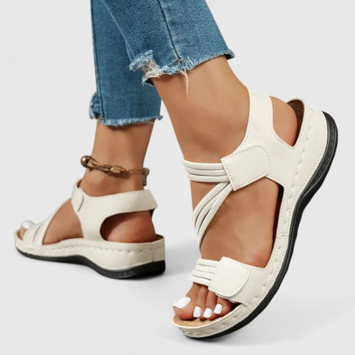 Open Toe Platform Criss Cross Hook Loop Textured Sandals