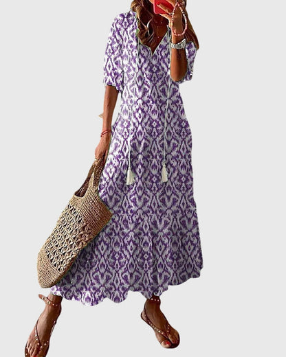 Patterned Short-Sleeve Dress