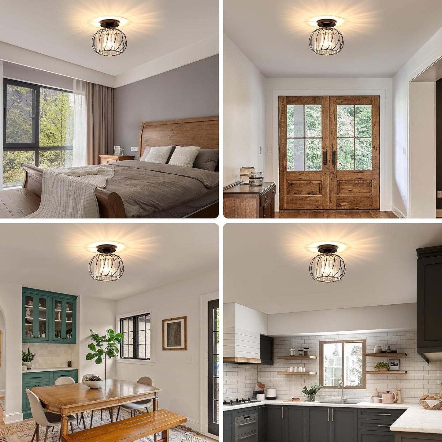 Metal Cage Ceiling Light with Glass Slats