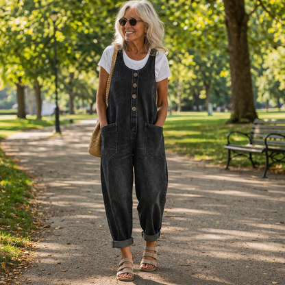 Button Front Wide Leg Jumpsuit
