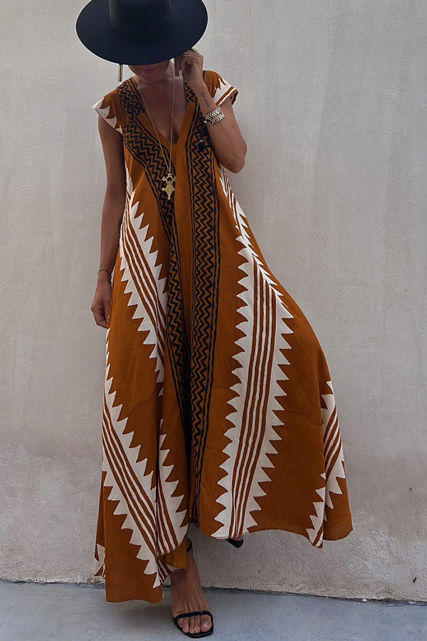 Deep Neckline Flared Hemline A-Line Dress