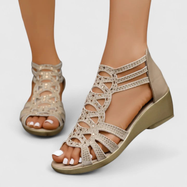 Cutout Caged Strappy Zipped Open Sandals