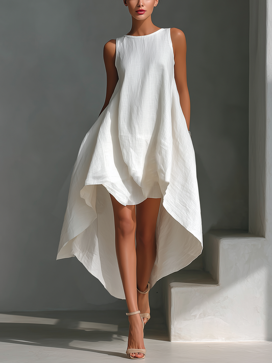 Round Neck Sleeveless Layered Asymmetric Dress