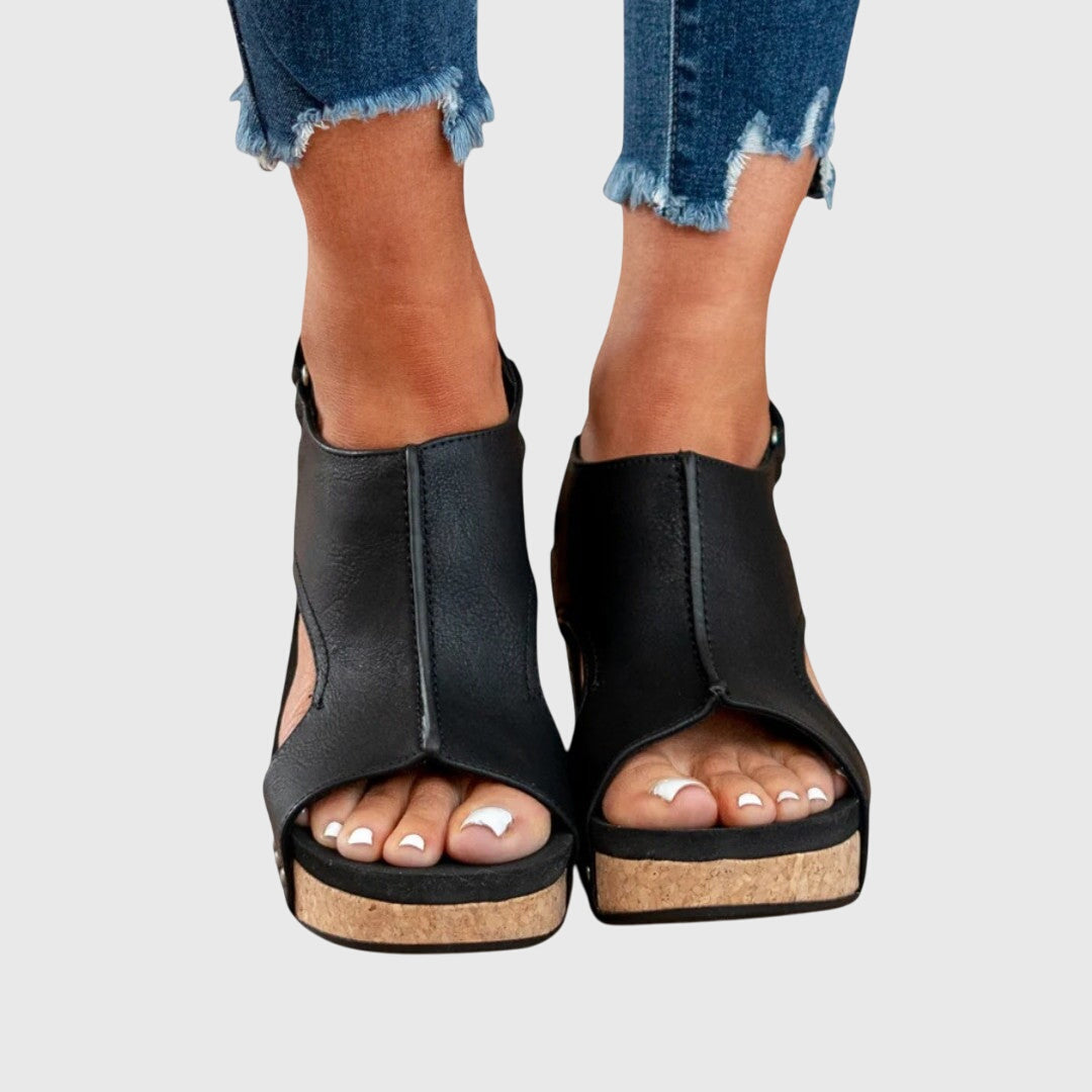 Open Toe Studded Wedge Slingback Sandals