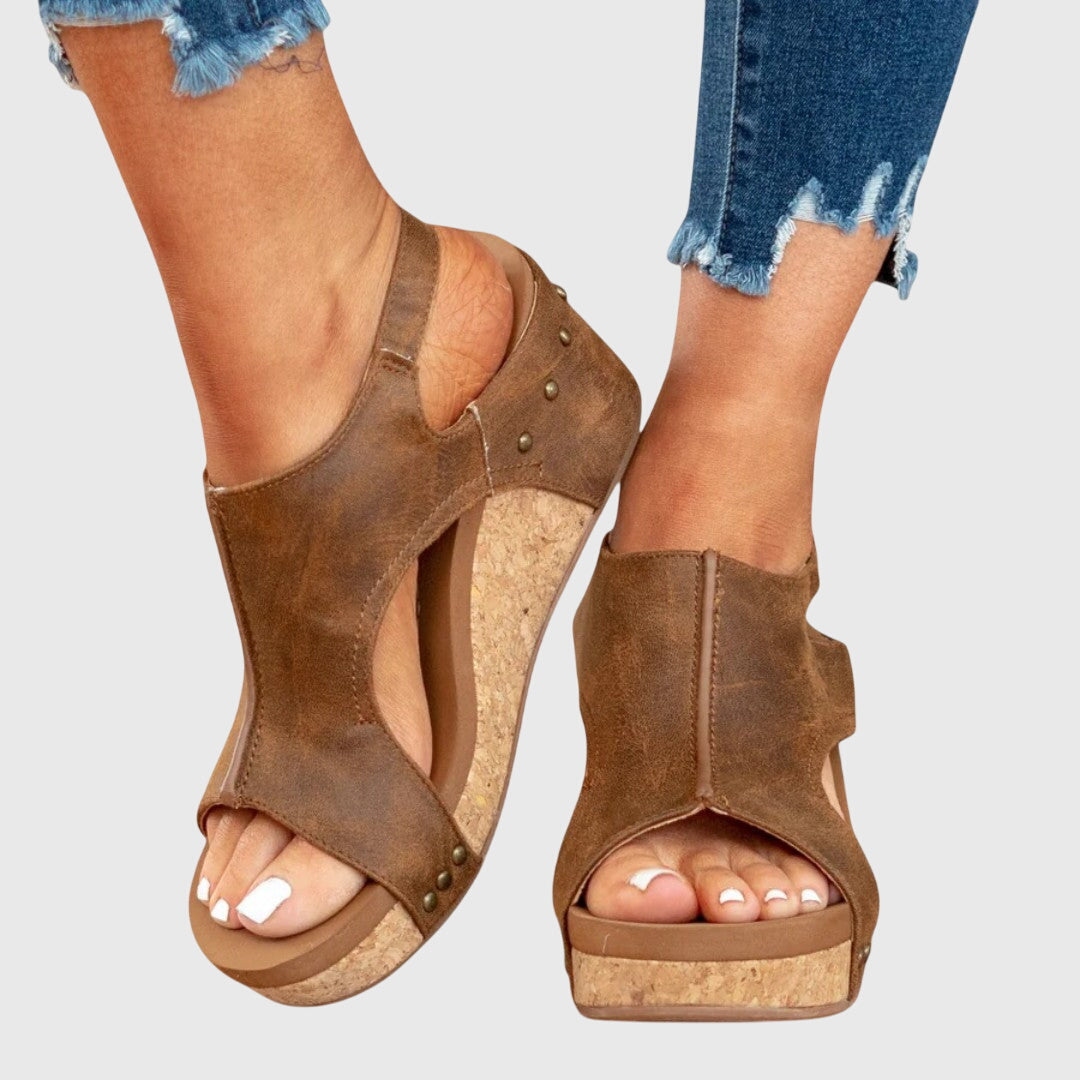 Open Toe Studded Wedge Slingback Sandals