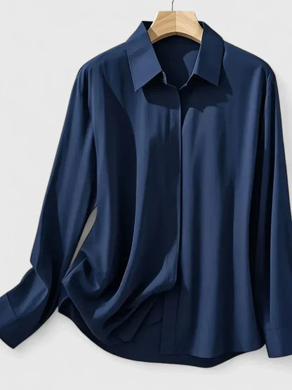 Solid Relaxed Collared Long Cuffed Buttoned Blouse