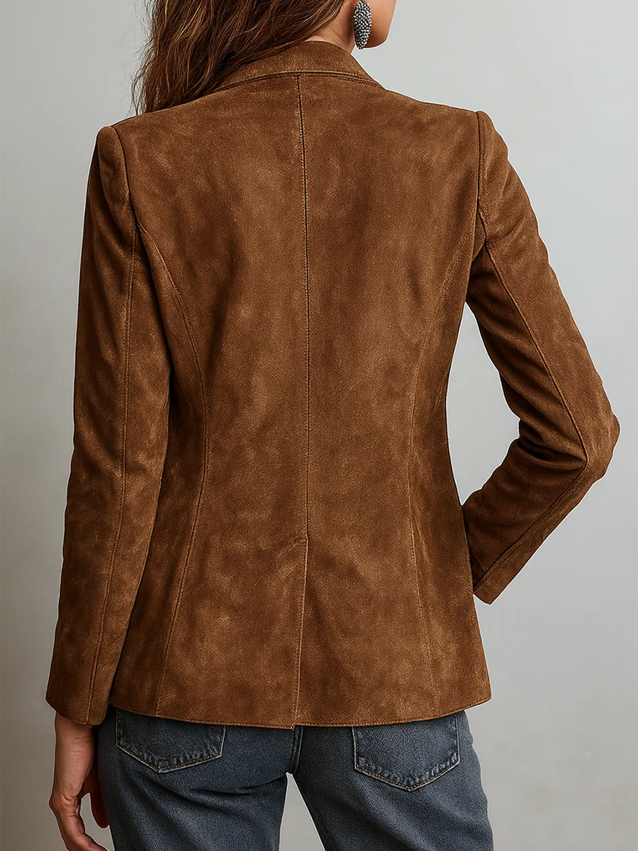 Notch Lapel Button-Down Leather Blazer