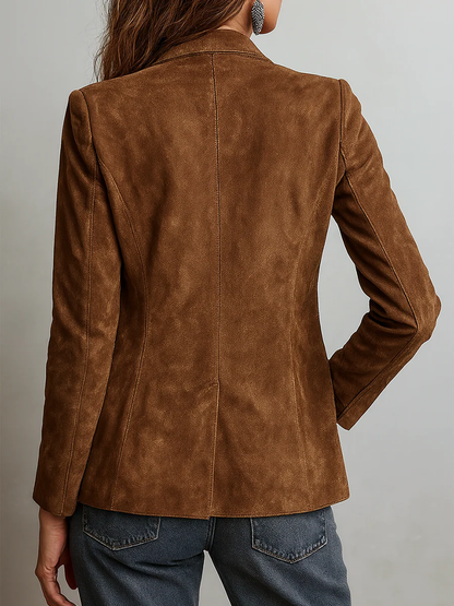 Notch Lapel Button-Down Leather Blazer