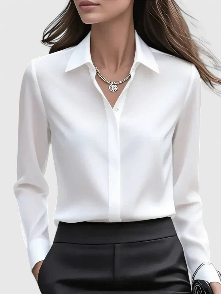 Solid Relaxed Collared Long Cuffed Buttoned Blouse