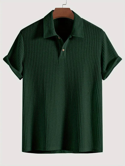 Short Collared Buttoned Textured Ribbed Straight Shirt