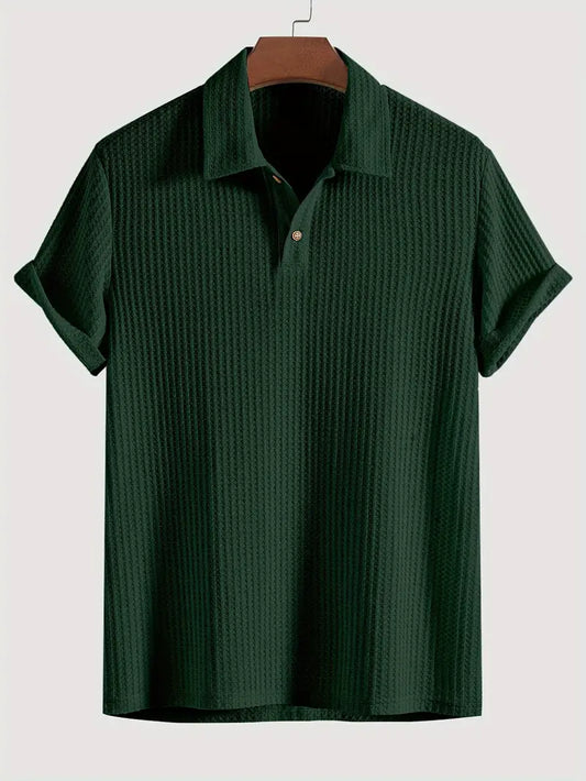 Short Collared Buttoned Textured Ribbed Straight Shirt
