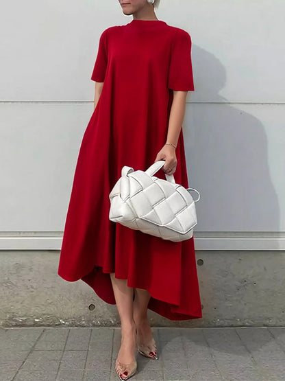Short Sleeve High Low Hem A Line Dress