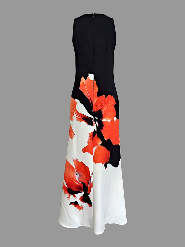 Sleeveless Floral High Neck Maxi Dress