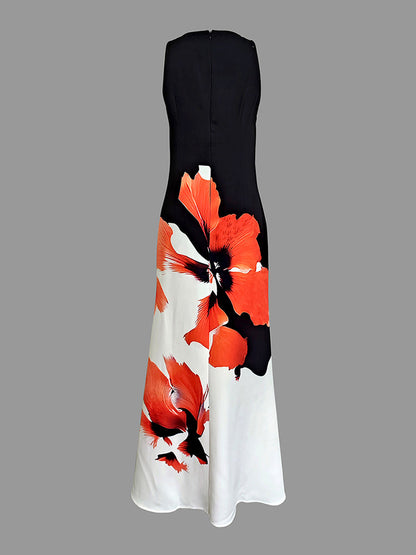 Sleeveless Floral High Neck Maxi Dress