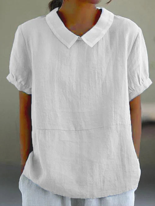 Collared Short Loose Textured Seamed Curved Top