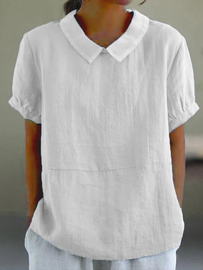 Collared Short Loose Textured Seamed Curved Top
