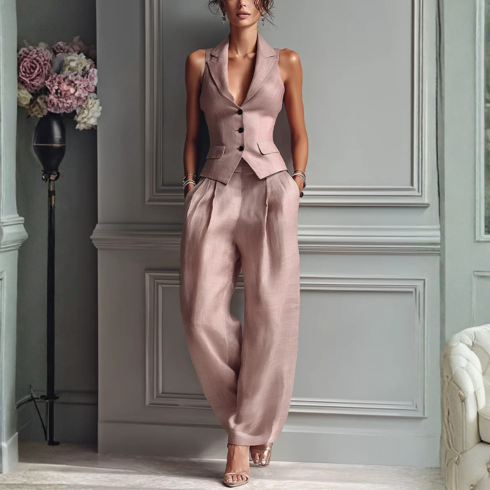 Fitted Sleeveless Deep V Neck Set