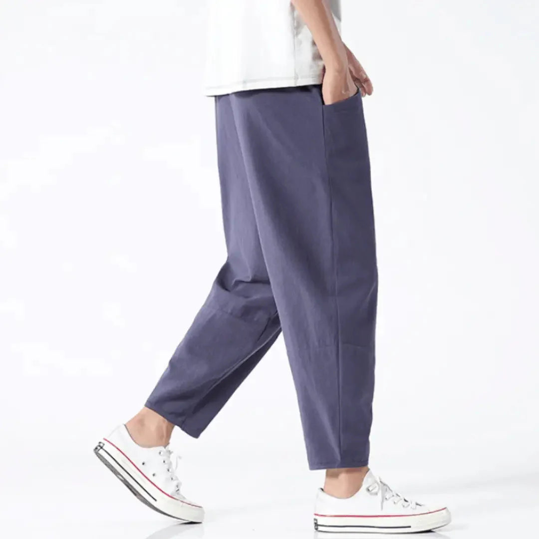 Drawstring Elastic Waist Tapered Cropped Trouser