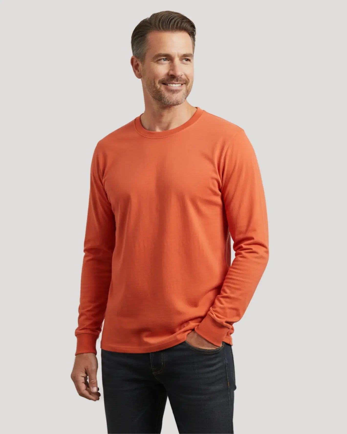 Round Neck Long Sleeved Cuffed Solid Shirt