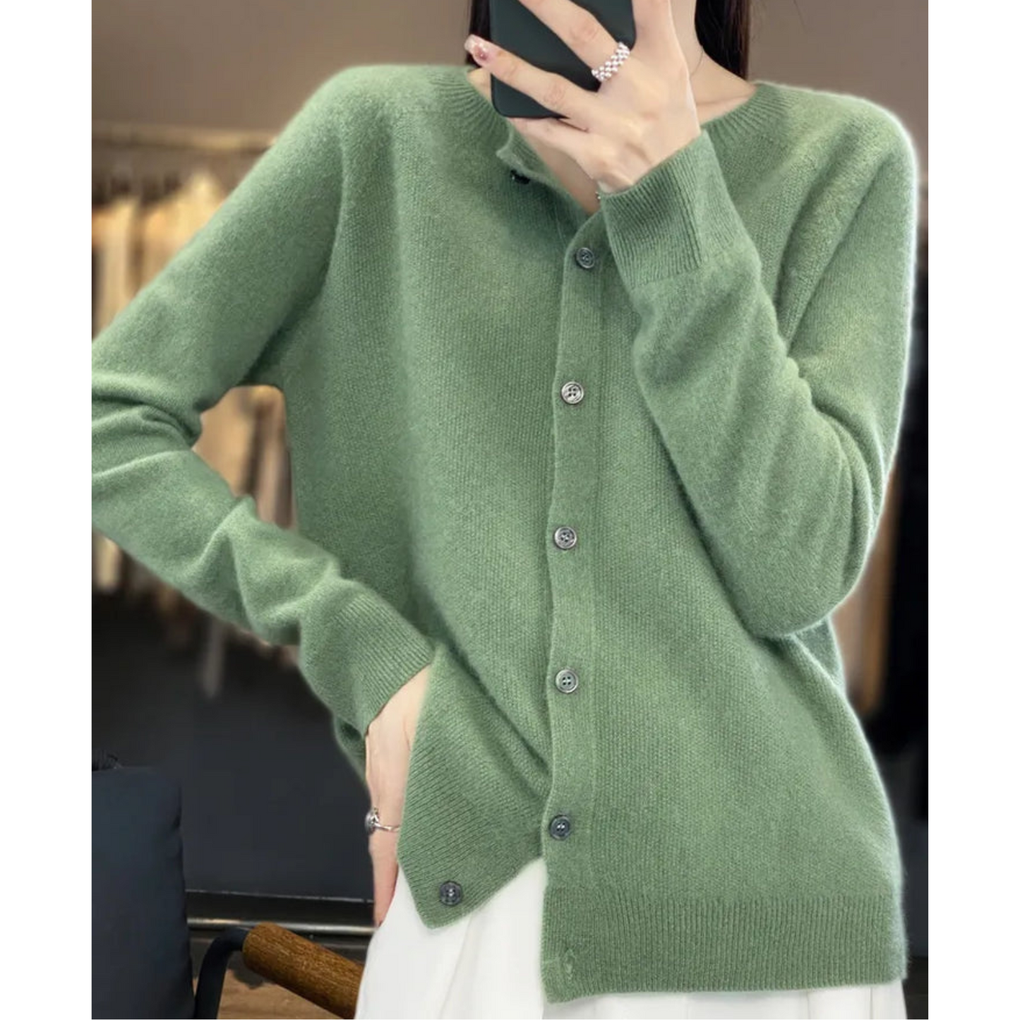 Round Buttoned Ribbed Cuffed Relaxed Cardigan