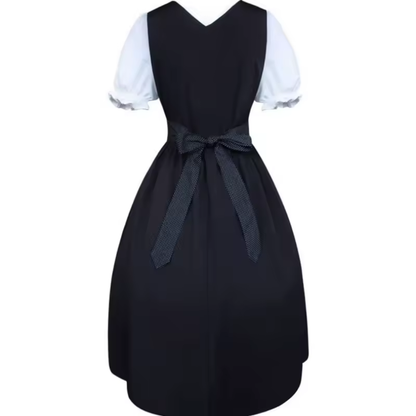 Women's Square Neck Puff Sleeve Lace-Up Midi Oktoberfest Dress