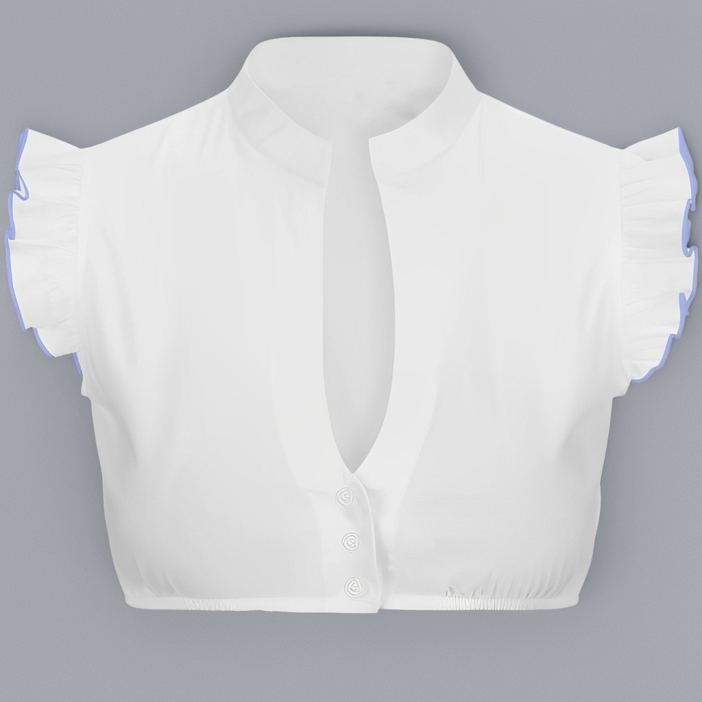 Women's Mandarin Collar Ruffle Cap Sleeve Blouse