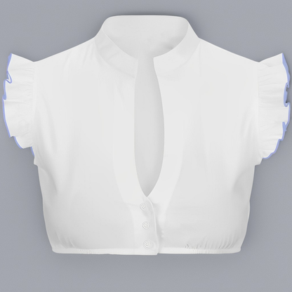 Women's Mandarin Collar Ruffle Cap Sleeve Blouse