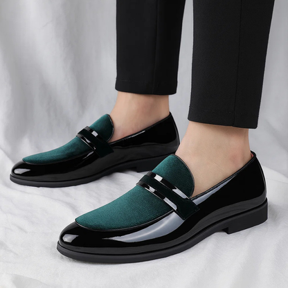Glossy Paneled Banded Stitched Heeled Loafers