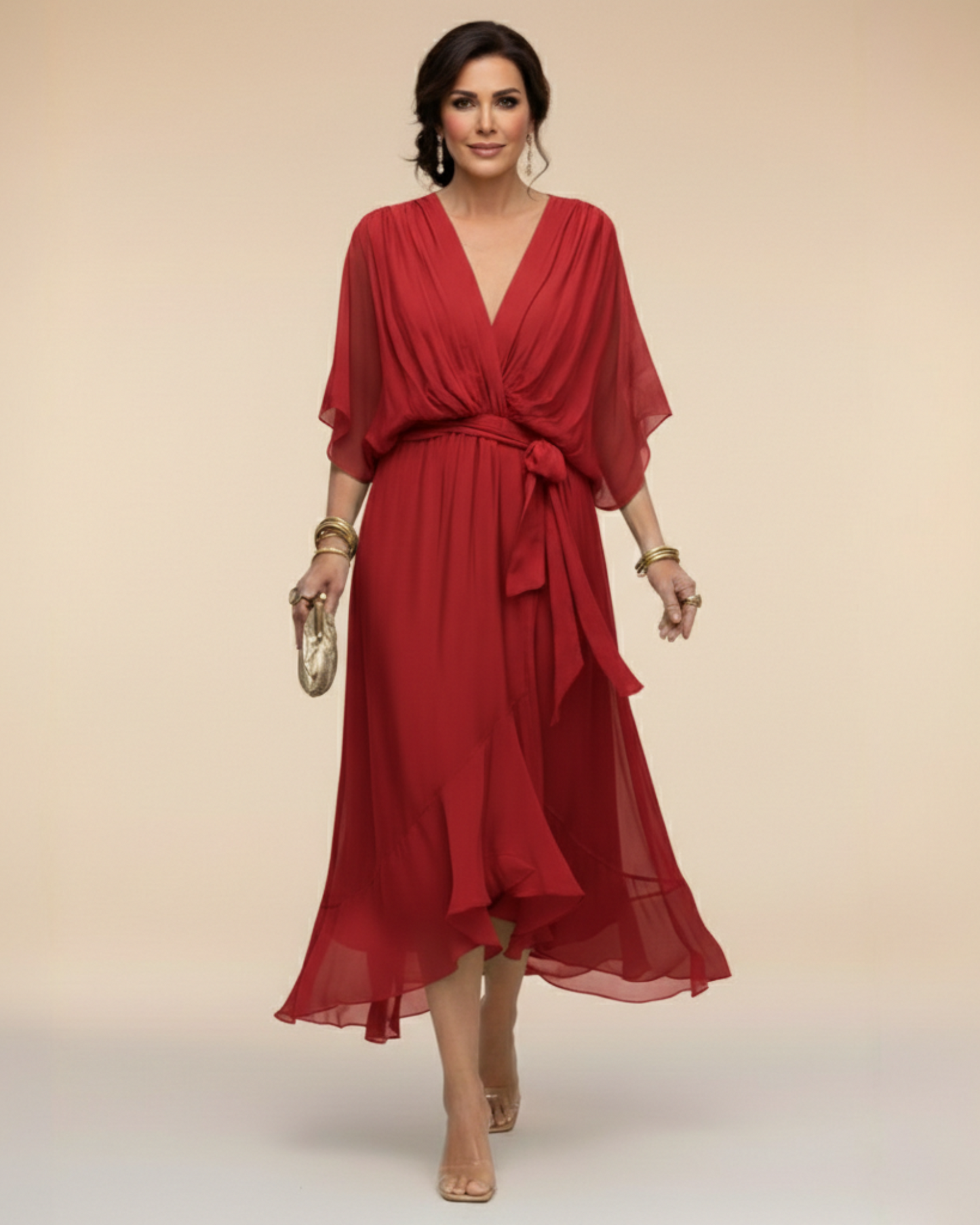 Gathered V-Neck Dress