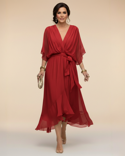 Gathered V-Neck Dress