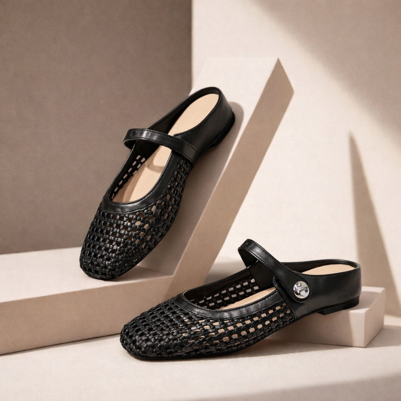Square Toe Woven Strap Sandals