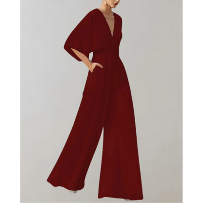 Wide Leg V Neck Flutter Sleeve Jumpsuit