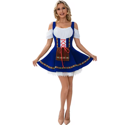 Off-Shoulder Lace-Up Embroidered Mini Dirndl Dress