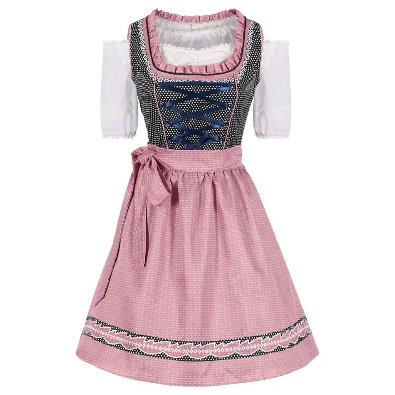 Women's Lace Trim Puff Sleeve Dirndl Midi Dress
