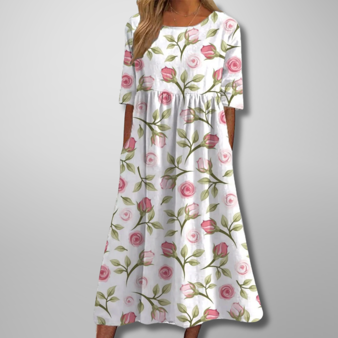 Short Sleeved Round Neck Floral Dress
