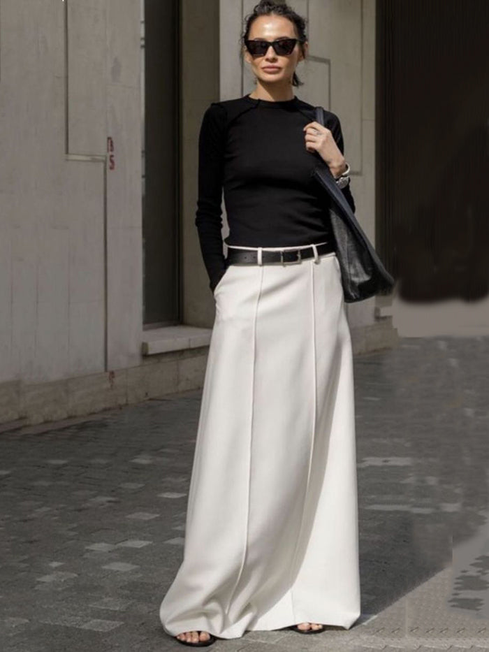 Belted Seam Detail A Line Maxi Skirt