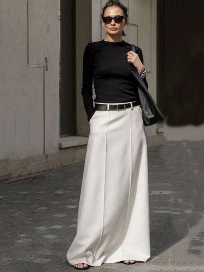 Belted Seam Detail A Line Maxi Skirt