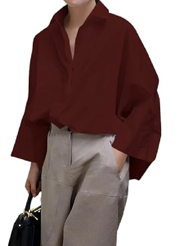 Long Sleeves Loose Lapel Collared Blouse