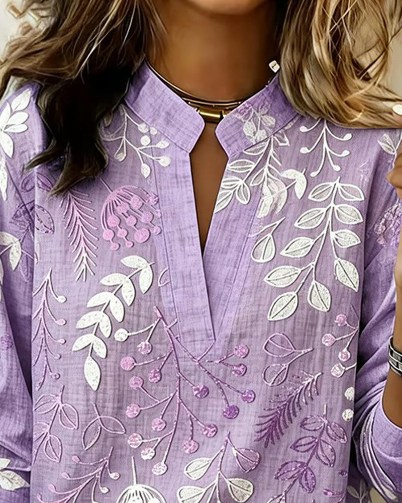 Patterned Banded Split Buttoned Flowy Top