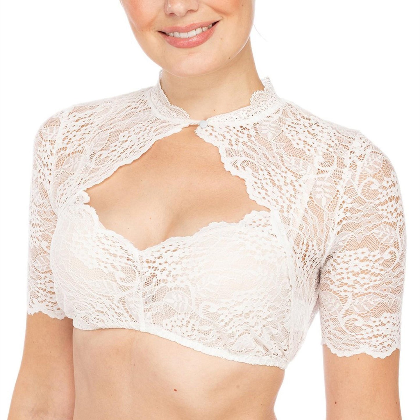 Women's Mock Neck Short Sleeve Lace Bolero Shrug