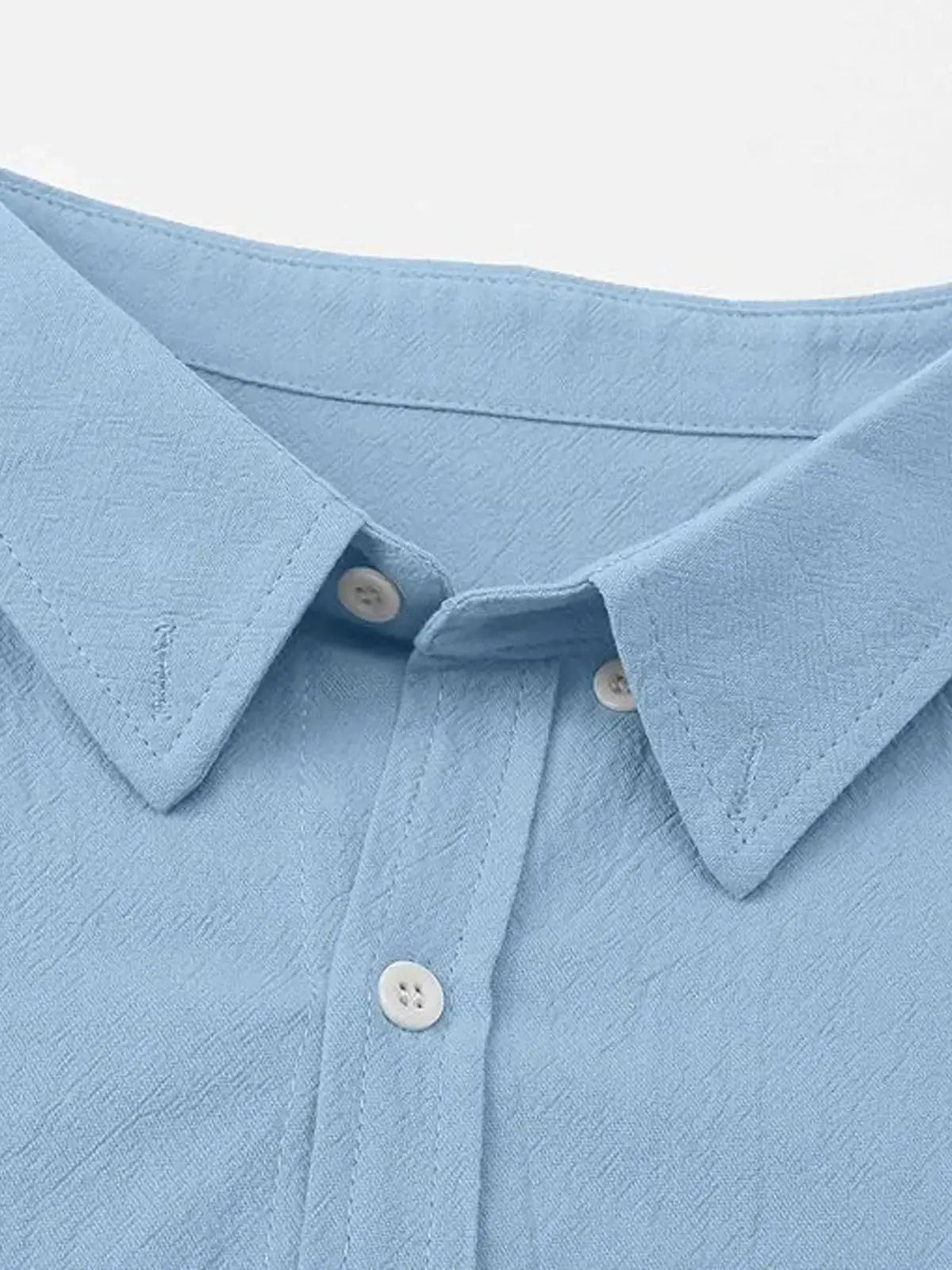 Collared Buttoned Cuffed Textured Curved Plain Shirt
