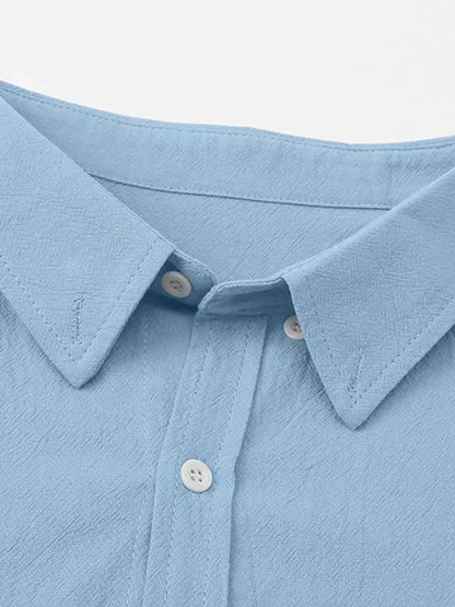 Collared Buttoned Cuffed Textured Curved Plain Shirt