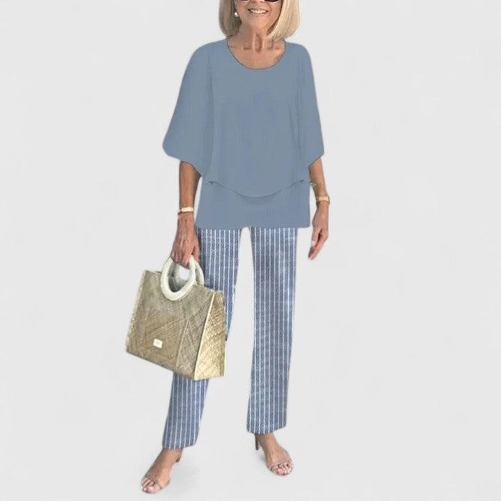 Layered Round Neck Batwing Sleeve Top Straight Leg Set