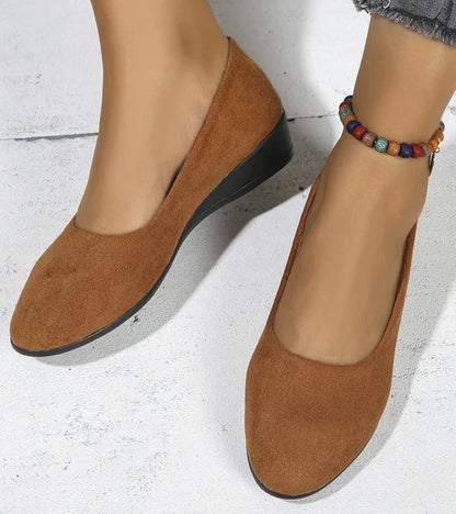 Round Toe Slip On Low Wedge Shoes