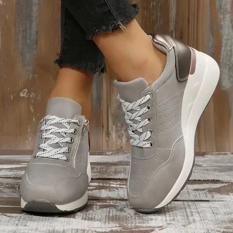 Women's Lace-Up Zip Wedge Platform Walking Sneakers
