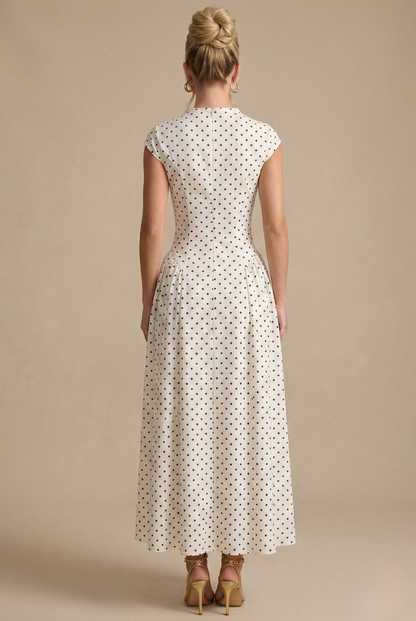 Polka Dot Polished Cap Sleeve Long Dress