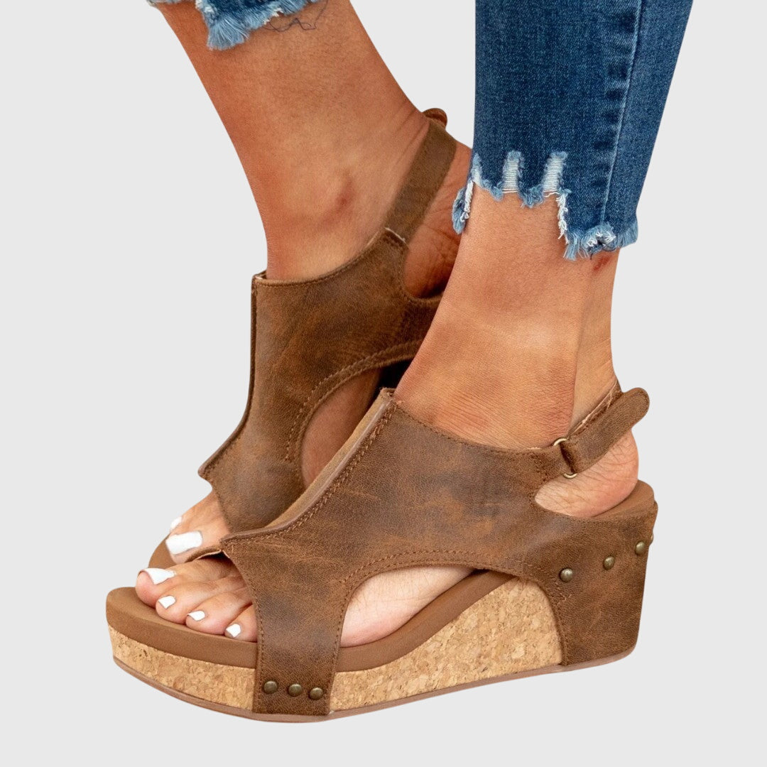 Open Toe Studded Wedge Slingback Sandals