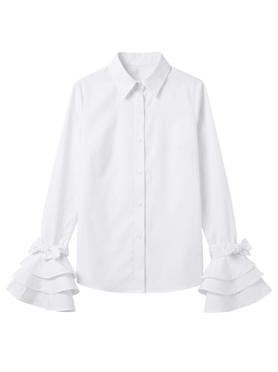 Tiered Ruffle Cuff Button Up Blouse