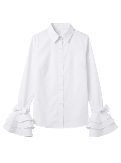 Tiered Ruffle Cuff Button Up Blouse